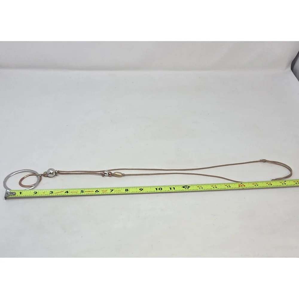 J. Jill Bead Necklace Mixed Silver, Copper Gold Tone Circles Adjustable Cord